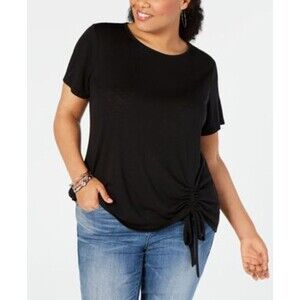 I.N.C International Concepts Ruched-Side Short-Sleeve T-Shirt In Black Size 3X